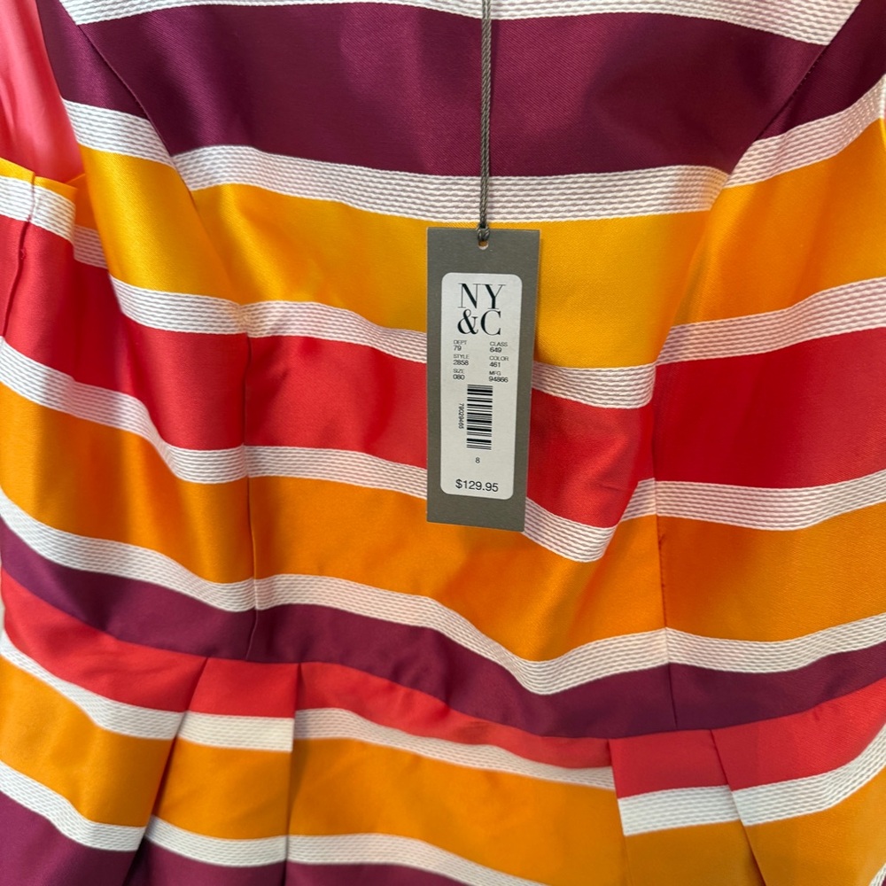 Evan Mendez For NY & Co Striped A-line Satin Dress Women’s 14 NWT Orange - Picture 4 of 7